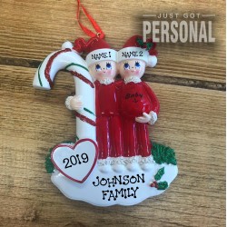 Hand Personalised Expectant Couple Christmas Tree Decoration - Johnson Family Design With Bump